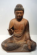 Seated Amida Nyorai (Amitabha), Kamakura period, 12th-13th century, wood with gold leaf and inlaid crystal eyes - Tokyo National Museum - DSC05345.JPG