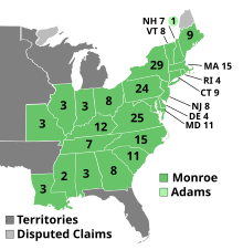 In der Präsidentschaftswahl von 1820 gewann Monroe alle Stimmen im Electoral College abgesehen von einer Stimme, die an seinen Außenminister John Quincy Adams ging.