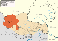 Ngari'nin Tibet Özerk Bölgesi'ndeki konumu.