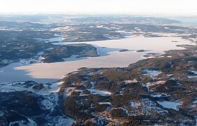 View of the frozen lake in winter