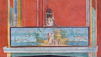 River scene with crocodile. Fresco from Pompeii, 62–79 AD
