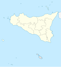 Mapa konturowa Sycylii, po prawej nieco u góry znajduje się punkt z opisem „Nicolosi”