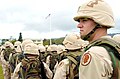 Moderne amerikanske infanterihjelmer, laget av karbon/komposittmateriale, her med kamuflasjetrekk, type ørken.