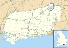 Mapa konturowa West Sussex, na dole znajduje się punkt z opisem „Ferring”