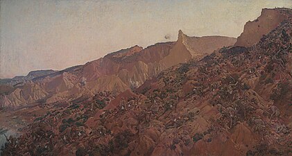 Anzac, the landing 1915 per George Lambert, 1922. Mostra el desembarcament a ANZAC Cove, el 25 d'abril de 1915