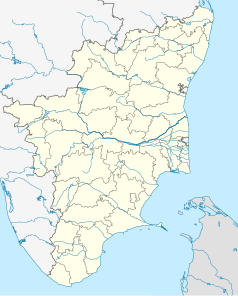 Mapa konturowa Tamilnadu, po prawej nieco u góry znajduje się punkt z opisem „Cuddalore”