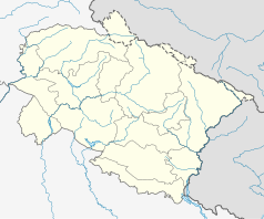 Mapa konturowa Uttarakhandu, w centrum znajduje się punkt z opisem „Bawai”