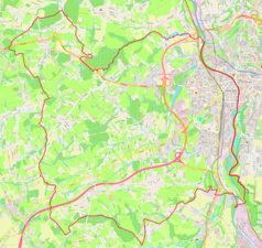 Mapa konturowa Czeskiego Cieszyna, na dole znajduje się punkt z opisem „Żuków DolnyDolní Žukov”