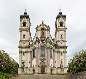 Rococo Doric columns and pilasters on the facade of the abbey church of Ottobeuren, Germany, by Johann Michael Fischer, 1748–1754[23]