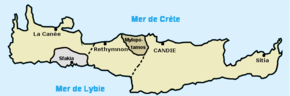 carte moderne de la Crète représentant des divisions administratives