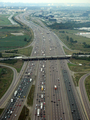 'The Transfer' on Highway 401 near Toronto Pearson Airport (top of image). 43°38′54″N 79°38′14″W﻿ / ﻿43.648373°N 79.637085°W﻿ / 43.648373; -79.637085