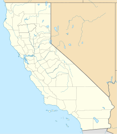 Mapa konturowa Kalifornii, na dole nieco na prawo znajduje się punkt z opisem „Huntington Park”