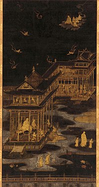 Lukisan sutra surga Amitabha (Sukhavati). Jepang, zaman Heian, 794-1185.