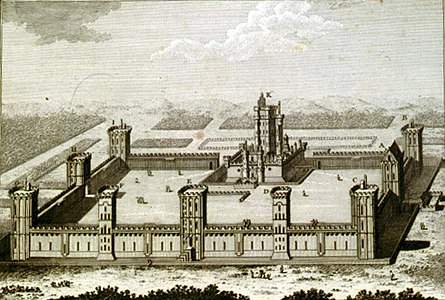 The château of Charles V by Pierre Nicolas Ransonette (18th c. engraving), before the truncation of the perimeter towers