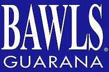 The logo for Bawls. The displayed text is BAWLS GUARANA atop a blue background.