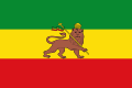 The auld banner wi the Lion o Judah. It remains popular wi the Rastafari movement an fowk loyal tae Haile Selassie.