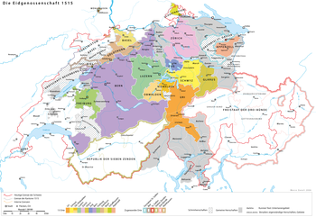 Karte der Schweiz nach 1515