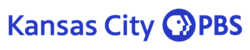 The words Kansas City are in a thinner blue sans serif, the PBS network logo is in blue, and the letters PBS are in a bolder sans serif in blue.