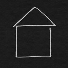 A simple white line drawing of a house on a black background