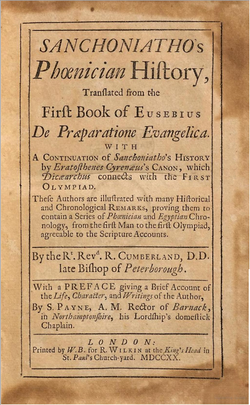 "Fenica Historio" estas verko de Filono el Biblos kompilita elde la originalo verkita de Sankoniato, tiu ĉi versio estis eldonita en 1720.