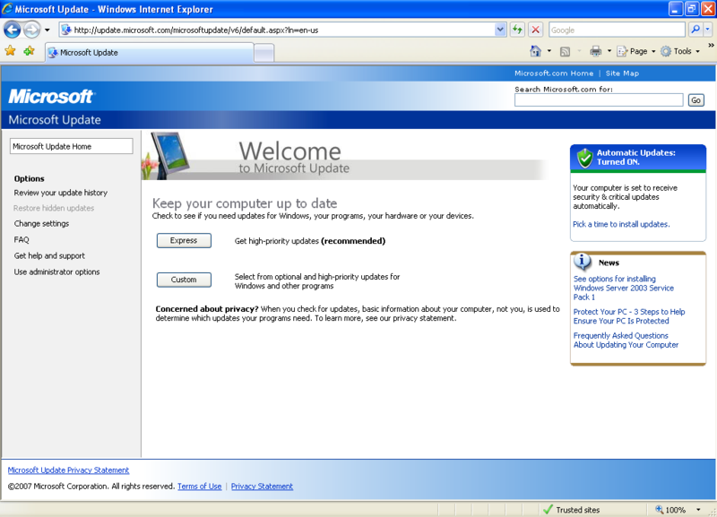 קובץ:Microsoft Update on Windows XP.png