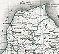 Ventspils apriņķa (līdz 1819. gadam Ventspils pilskunga tiesas) karte ar vāciskajiem un krieviskajiem vietvārdiem (1820)