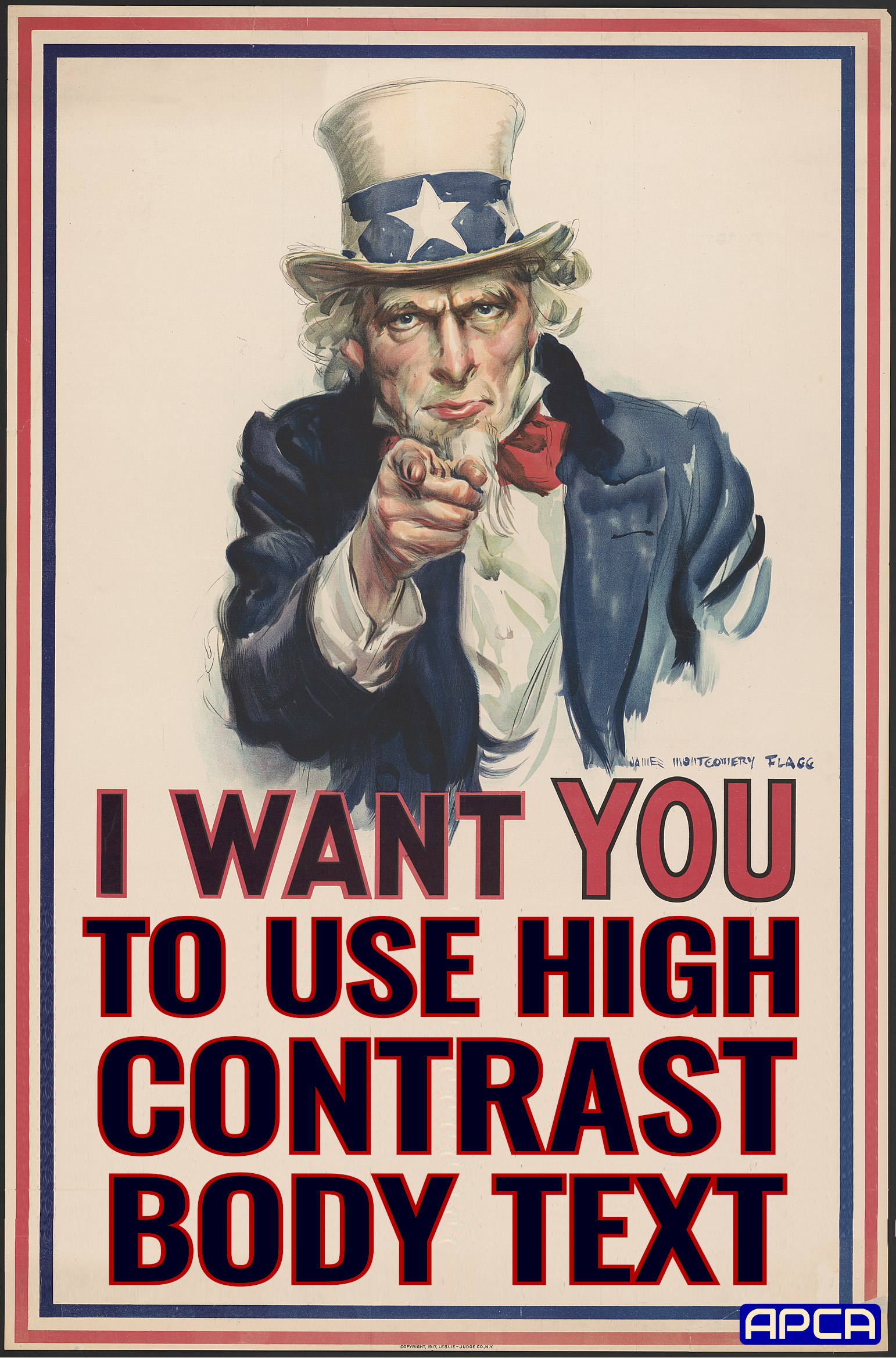 Uncle Sam saying I want you to use high contrast text