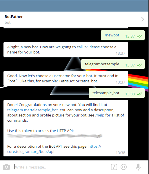 BotFather initial conversation