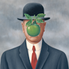 onlyknownothing: A painting of a man in a bowler hat and suit.  A green apple obscures the man's face. (main)