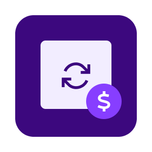 An icon with two revolving arrows and a dollar sign
