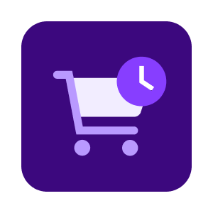 A shoping cart icon with a clock