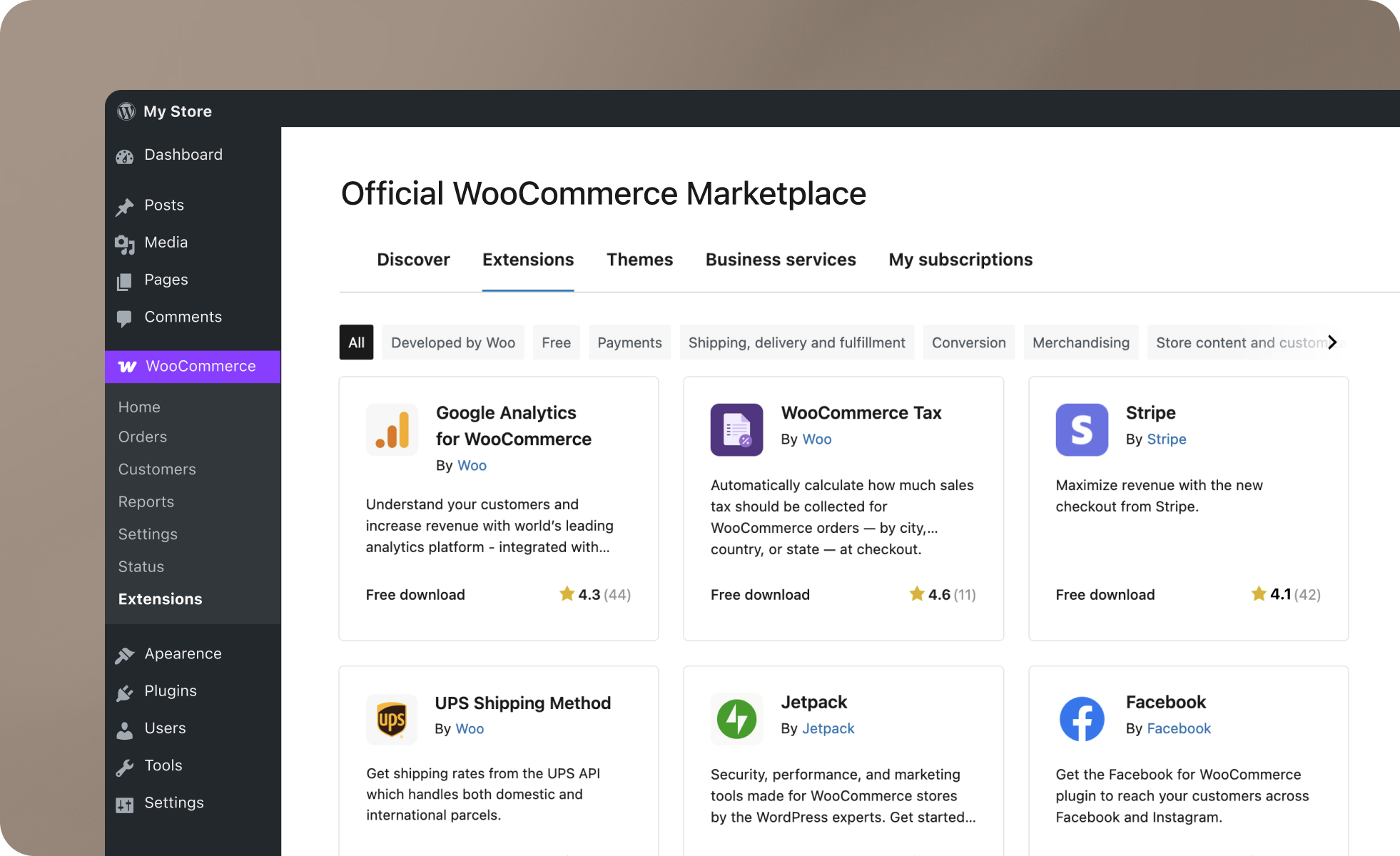 A screenshot of the WooCommerce Marketplace