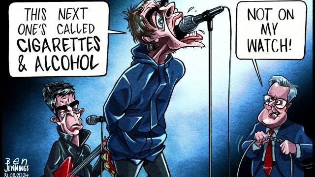 Article thumbnail: Ben Jennings cartoon Oasis Cigarettes & Alcohol Smoking Ban Kier Starmer