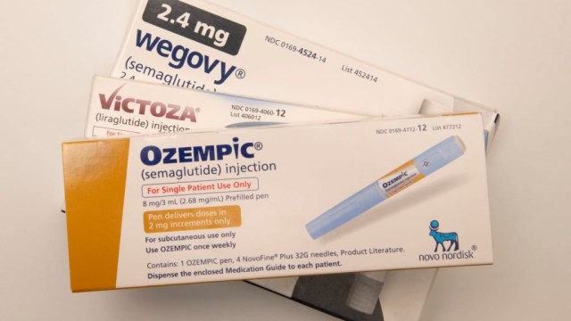 Article thumbnail: Still life of the big three injectable prescription weight loss medicines. Ozempic, Victoza and Wegovy. (Photo by: Michael Siluk/UCG/Universal Images Group via Getty Images)