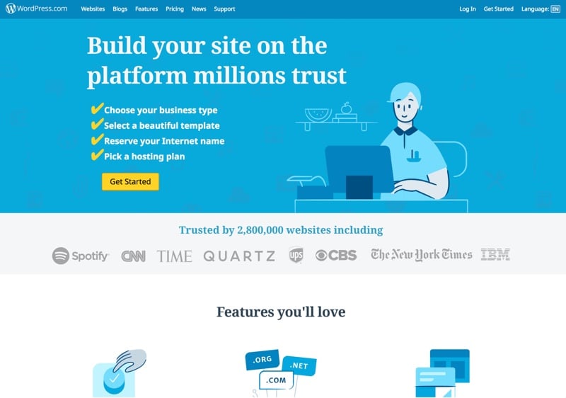 WordPress’ Clients section backs up their headline.