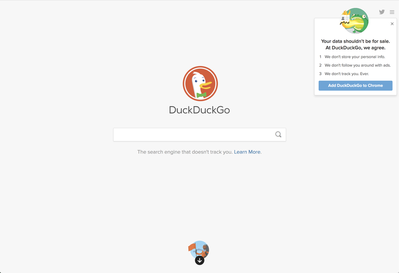 The module on the top right lays out DuckDuckGo’s three benefit points.