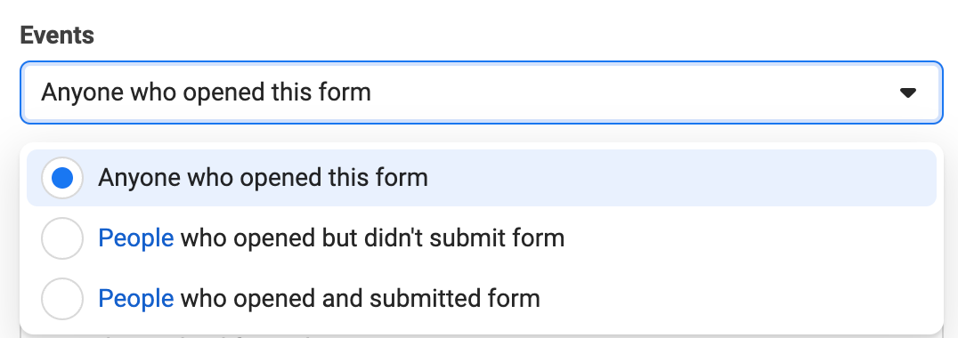 Facebook Ads Manager lead form events