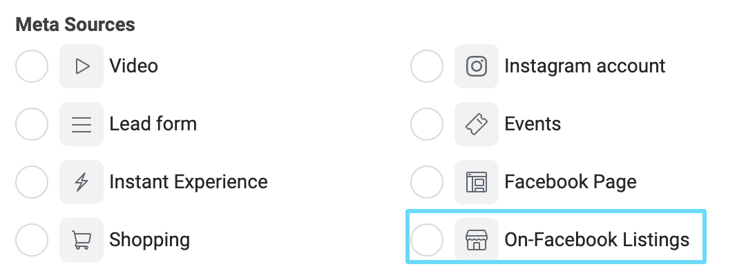 Facebook Ads Manager On-Facebook listings custom audience