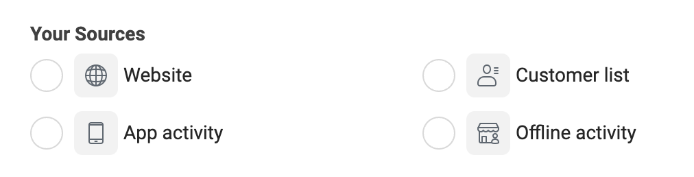 Facebook Ads Manager your sources in custom audiences