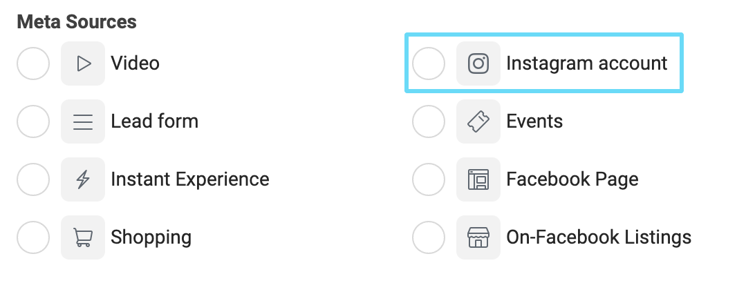 Facebook Ads Manager instagram account custom audience