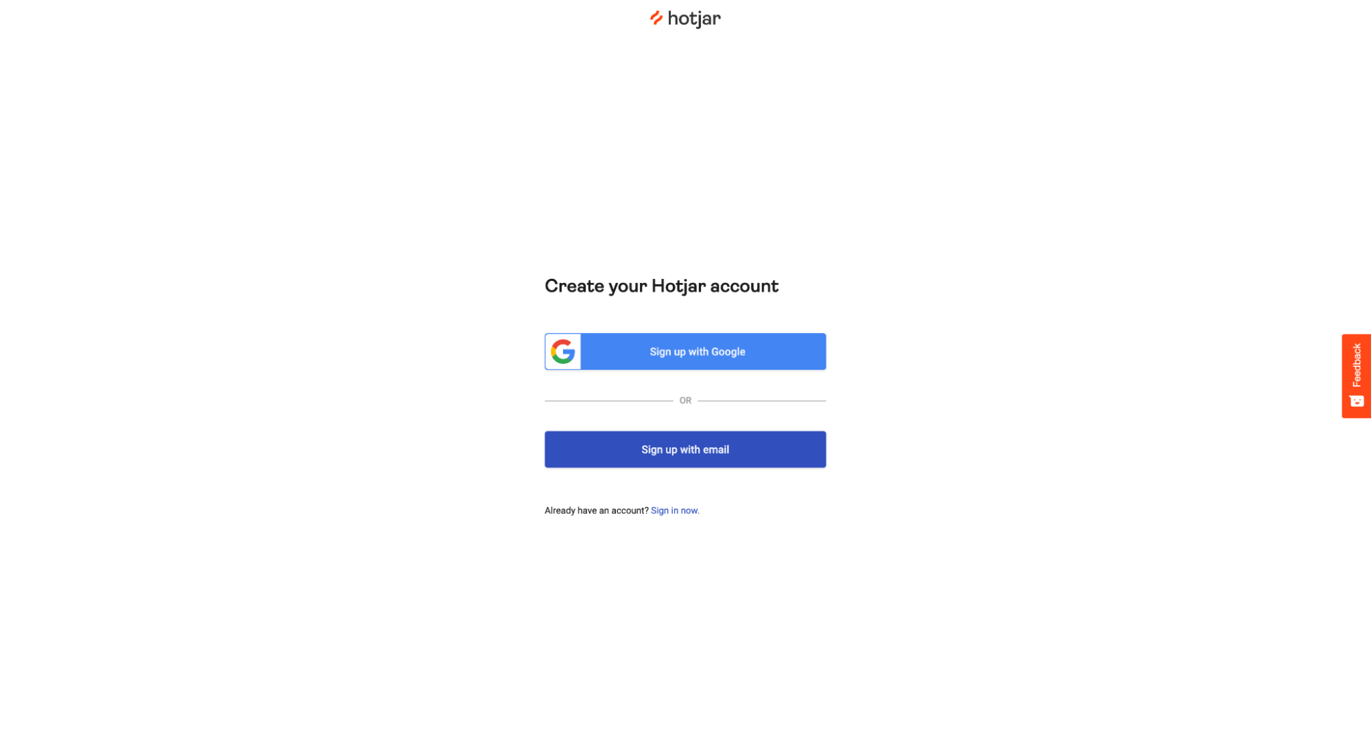 Hotjar create an account page