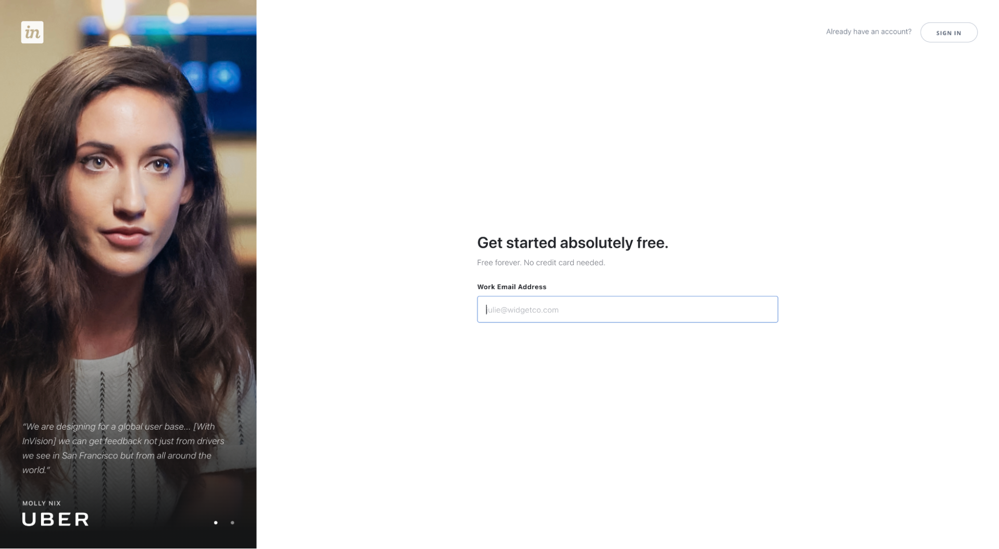 InvisionApp sign up page
