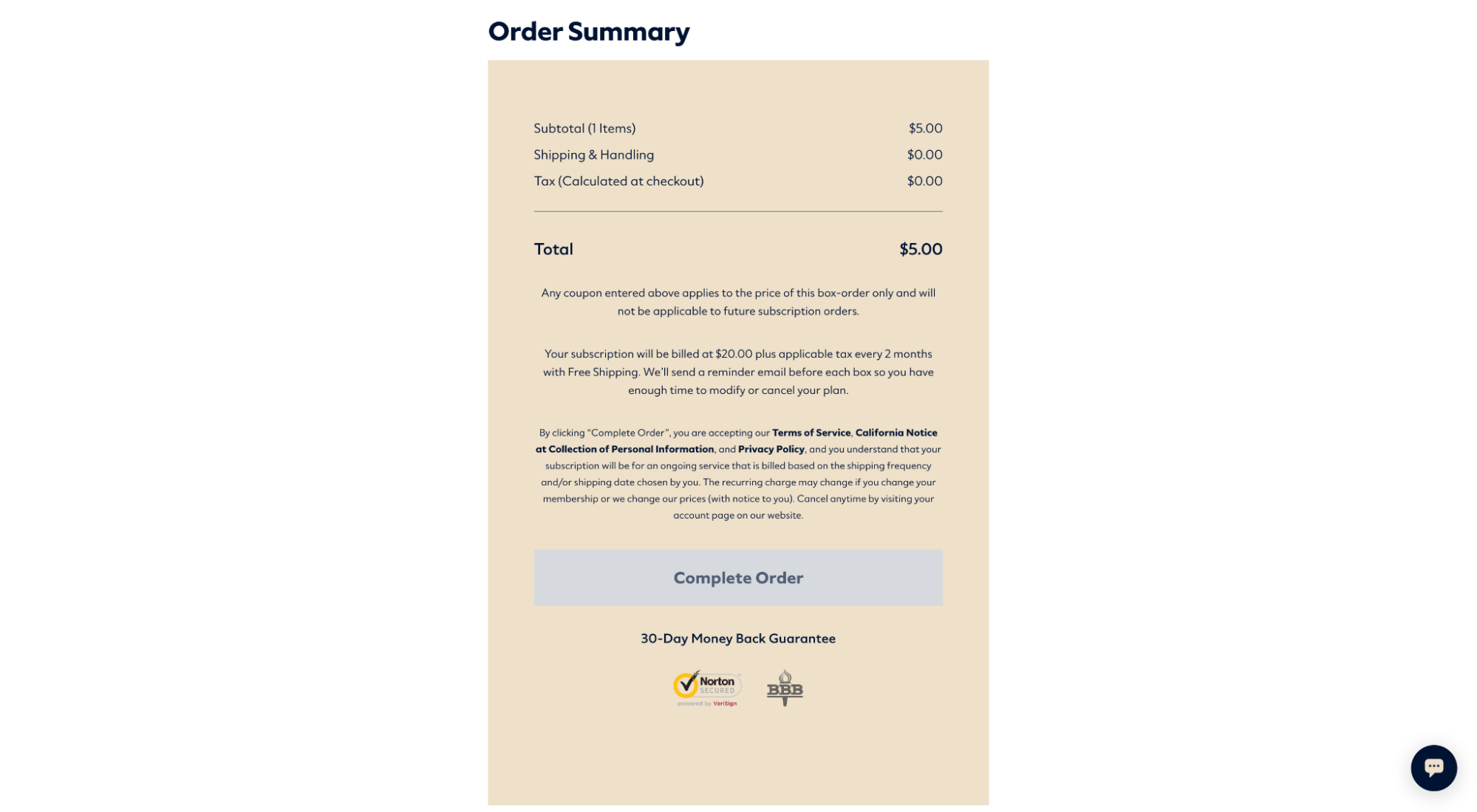 Dollar Shave Club checkout page