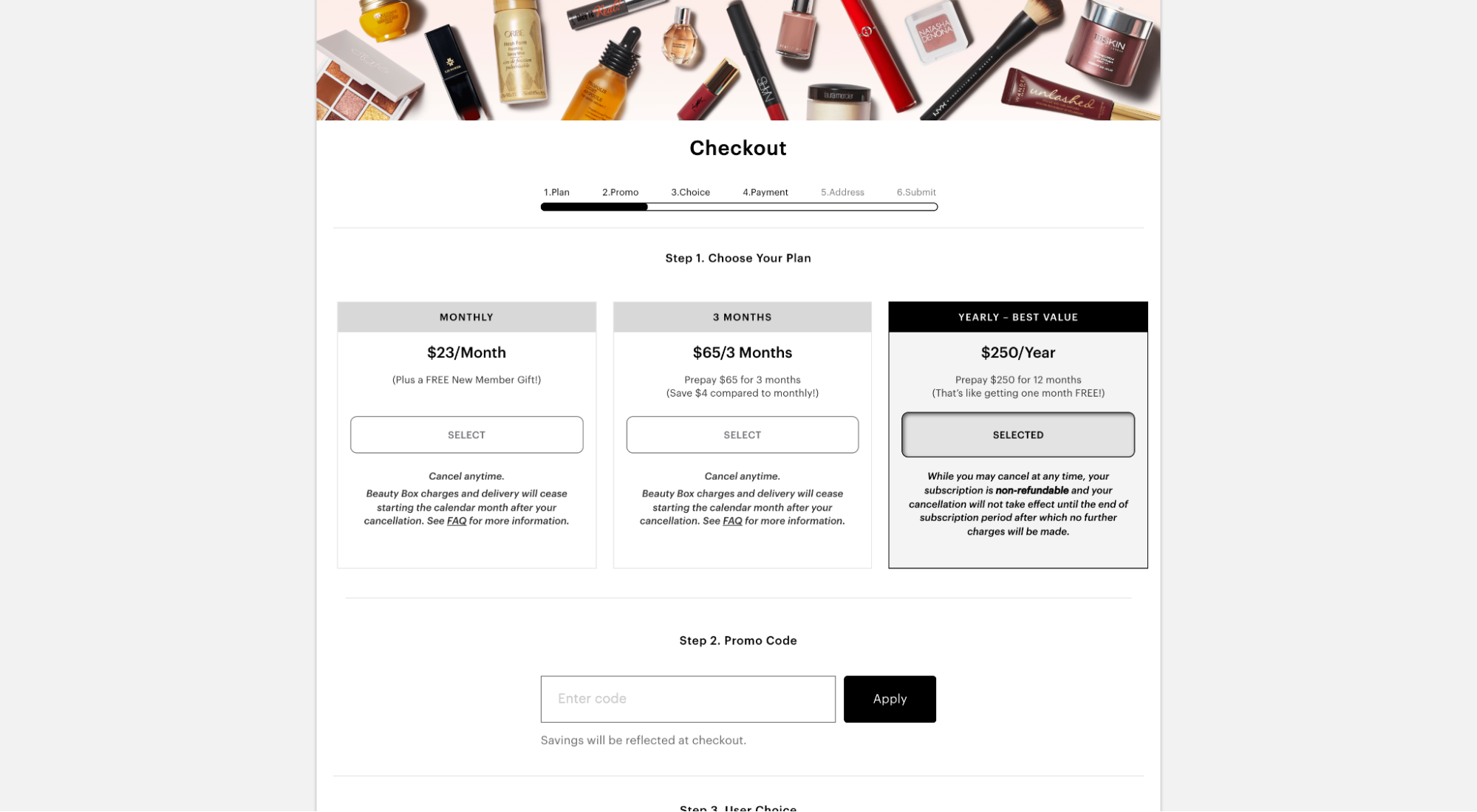 Allure Beauty Box checkout page