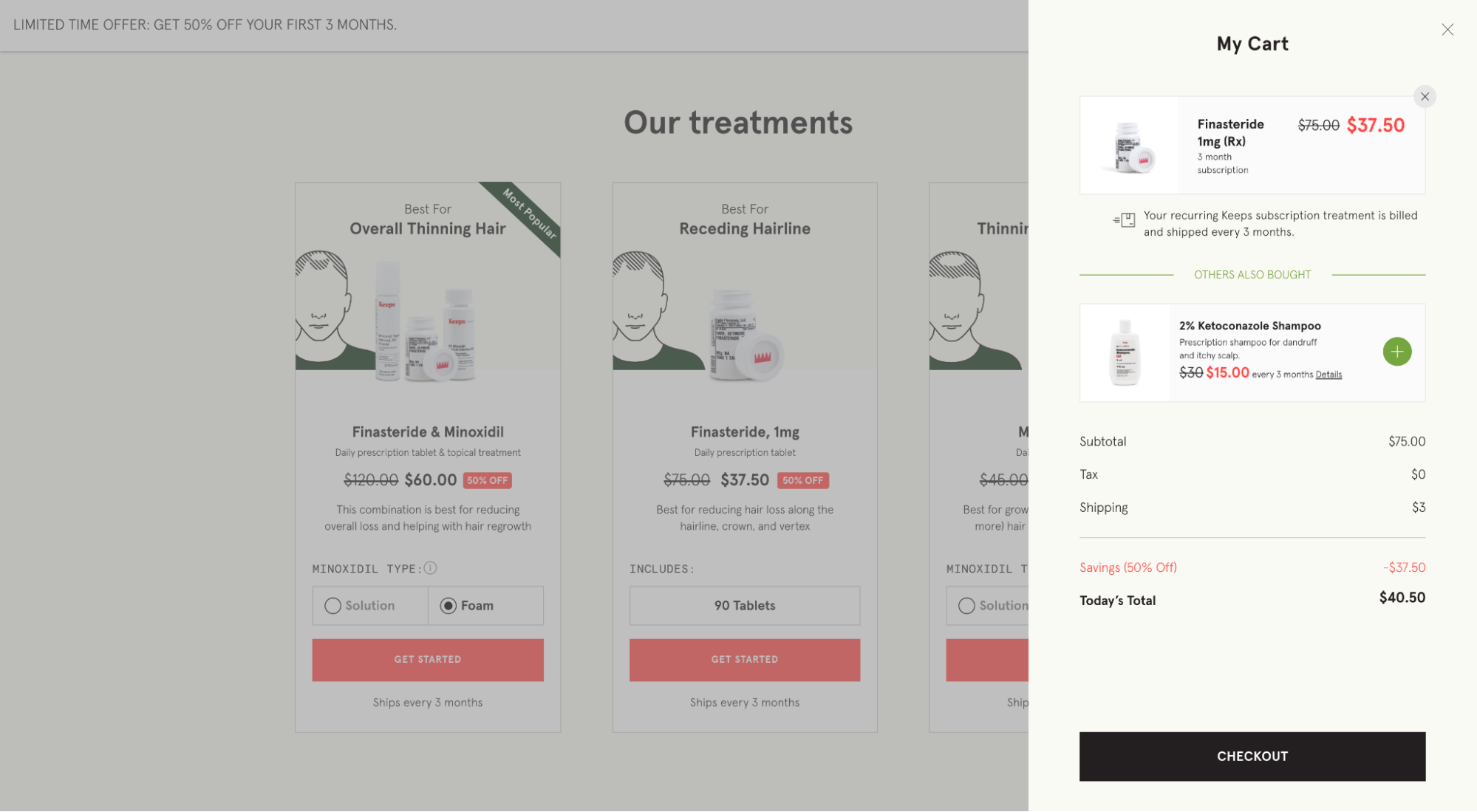 Keeps checkout popup