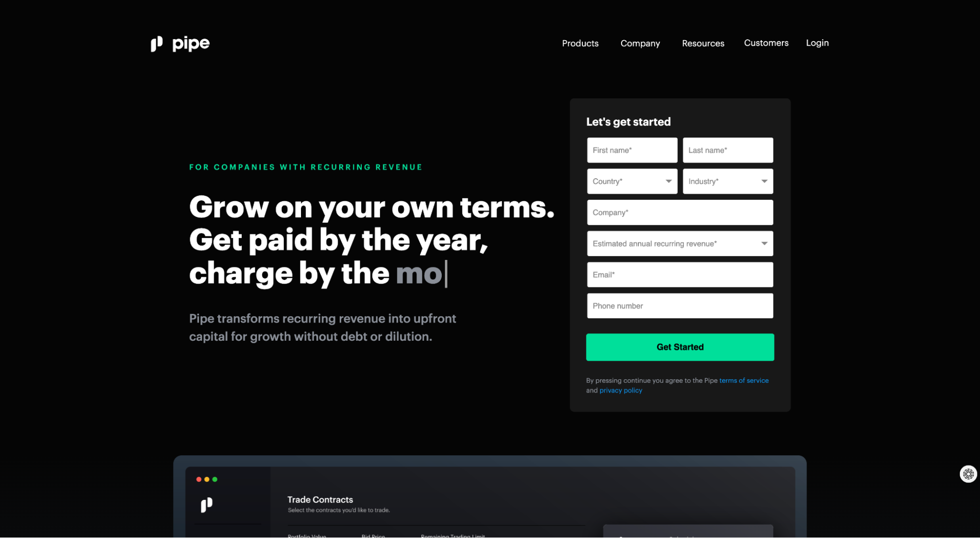 Pipe lead capture page
