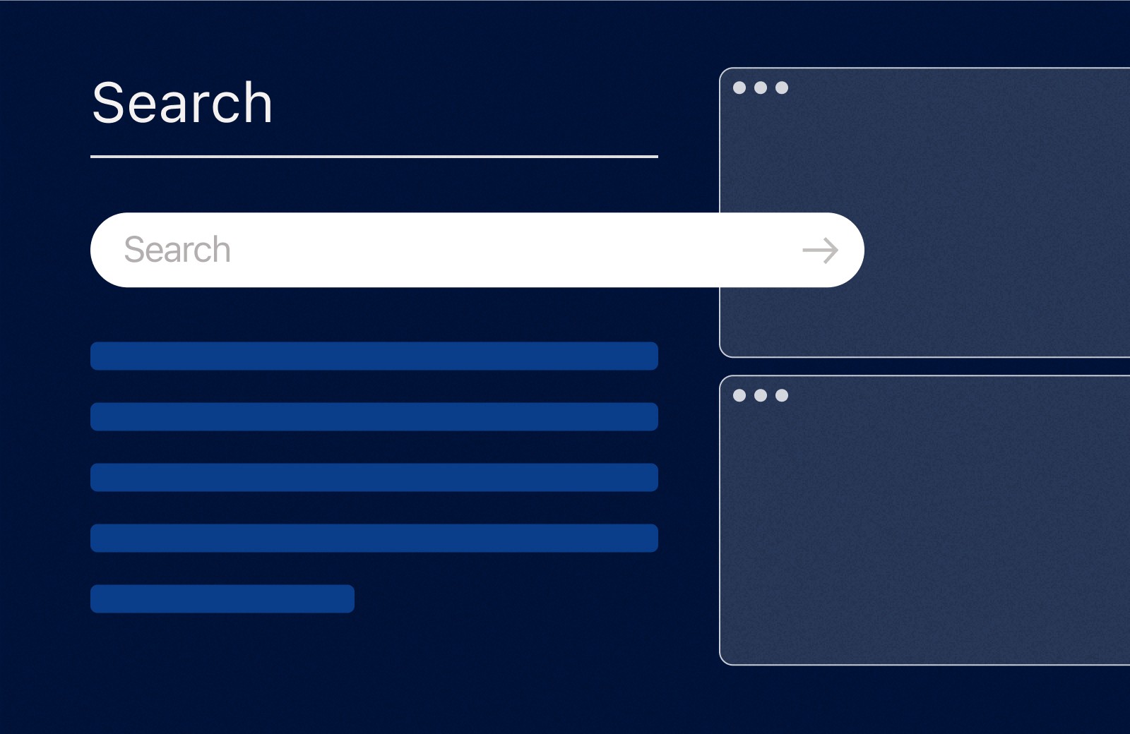 Illustration of an empty search bar overlaid browser tabs.