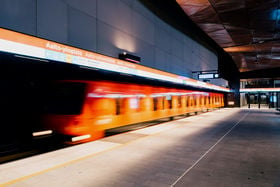 Speeding metro at Aalto University metro station 