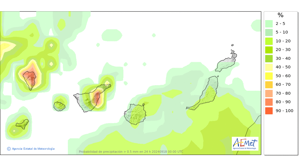 Probabilidad de precipitacin ≥ 0.5 mm en Canarias