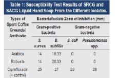 Susceptibility Test Results of SRCG and SACG Liquid Hand Soap From the Different Isolates